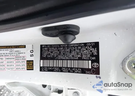 2021 Toyota Corolla Le z USA, uszkodzony, nr VIN JTDEPMAE8MJ180668